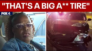Flying tire hits Dallas woman's car
