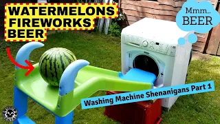 WASHING MACHINE VS WATERMELON + FIREWORKS + BRICK (EXPERIMENT) Full Power Self Destruction Test