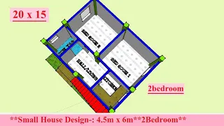 20 x 15 Feet House Design | cost 3.6 lacs Only | 6m x  4.5 Meter House Plan with 2Bedroom