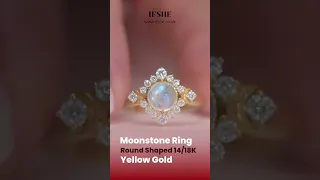 Moonstone Ring | Gold Moonstone Ring with Moissanite | Round Cut Moonstone Ring for Women | IfShe UK