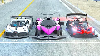 Devel Sixteen 2014 GTR vs Bugatti Divo GTR vs Bugatti Bolide GTR - Drag Race