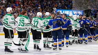 Blues, Stars exchange handshakes after dramatic double overtime Game 7