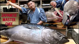 POPULAR JAPANESE FOOD! Luxurious Sashimi Sushi GIANT BLUEFIN TUNA CUTTING SHOW Fish Cutting Skills!