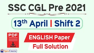 SSC CGL 2021 English Paper Solution 13 April 2nd Shift | SSC CGL 2021 Tier 1 English Solution