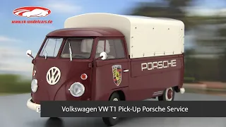 ck-modelcars-video: Volkswagen VW T1 Pick-Up Porsche Service 1950 dunkelrot 1:18 Solido