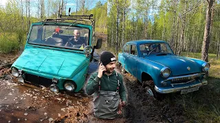 Москвич-410Н 4x4, ЛуАЗ на квадро-резине и Турбо-Трактор в болоте!