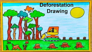 deforestation drawing simple and easy - science drawing academy - land  environmental drawing - diy