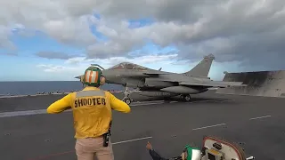 French Rafale fighter jets operate with USS George H W  Bush. #viral #viralvideo #france