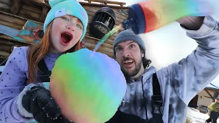 RAiNBOW SNOW CONES with ADLEY!!  Building an igloo and Sledding with Niko & Navey at pirate island