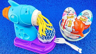 Satisfying Cutting ASMR l How to make Rainbow Noodles Machine with Mesh Ball & PlayDoh Surprise Eggs