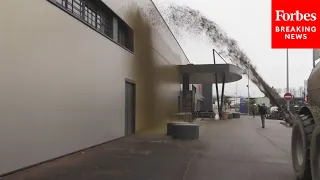 Protesting Farmers In France Spray Slurry On A Co-Op Supermarket In Agent