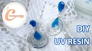 UV Resin Crafts & Accessories| UV resin Blue Stud Earring | DIY resin jewelry|