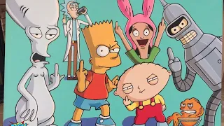 crossover's of  simpsons family guy american dad bob's burgers robot chicken futurama