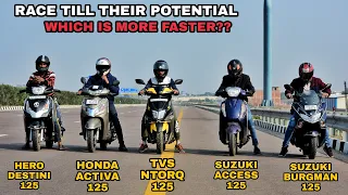 Tvs Ntorq Vs Suzuki Burgman Vs Suzuki Access Vs Hero Destini Vs Honda Activa | 125cc Scooty | Race