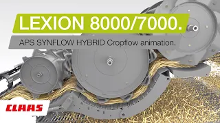CLAAS LEXION 8000 / 7000. APS SYNFLOW HYBRID cropflow animation.