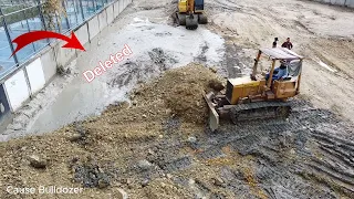 Dozer work with dump trucks and Excavator to delete the mud