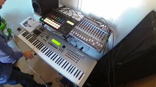 Live electronic music, no computer, dawless.Roland MC 707--Yamaha Motif 7-Alesis Mixer