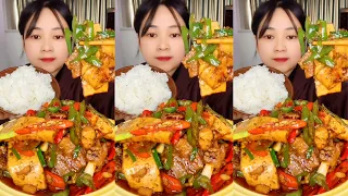 Mukbang Chinese Eating Show Pork Fried with Vegetables and Chili So Delicious Grill Cute #asmr #Ep14