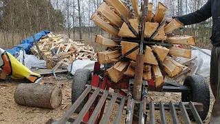 home made wood splitter. 24 way wedge