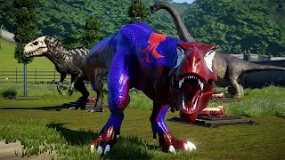 DEVIL CARNO vs SPIDERMAN T REX, BONEHEAD INDOMINUS REX, DEMON SPINOSAURUS - JURASSIC WORLD EVOLUTION