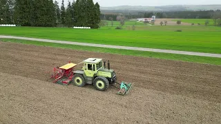 3x MB Trac auf dem Acker bei der Gerstenaussaat