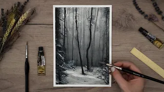 Easy Watercolor Cold Forest ★ Monochromatic Watercolor Tutorial For Beginners