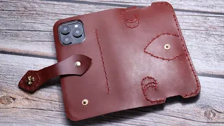 How to make a genuine leather phone case with Pure copper cross buckle & European line embroidery