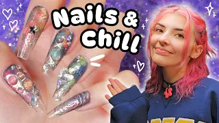 ₊˚✧ Nails & Chill (episode 4)  🖤 y2k cat eye gel-x nails ✧˚₊