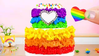 🌈 Colorful Heart Miniature Rainbow Cake Decoration | The Best Tiny Buttercream Cake Ever