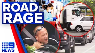 Man rams woman's car as tensions rise at Queensland testing queues | Coronavirus | 9 News Australia