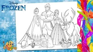 Coloring Frozen - Together : Anna, Elsa, Kristoff, Olaf, Sven, Grand Pabbie Disney Coloring Pages