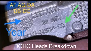 DOHC Cylinder Head Info AF, AG, DA, DB, DC, blue stripe, head tick Cobra, Mach 1
