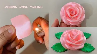 How to Make Ribbon Rose Flower's / Ribbon Flower Crafts Ideas / Making Ribbon Flowers with a Needle