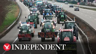 Watch again: Protesting French farmers block major roads and motorways with tractors for third day