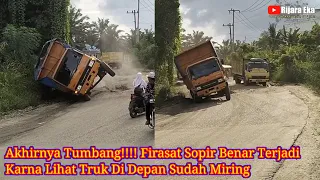 AKHIRNYA TUMBANG,,FIRASAT BURUK BENAR TERJADI LIHAT TRUK DIDEPAN SUDAH MIRING