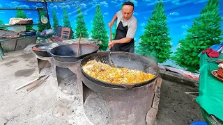 How to cook correctly Uzbek pilaf in a large kazan | street food | Uzbek national food