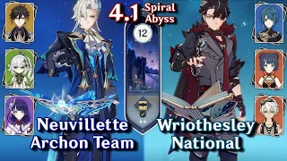 C0 Wriothesley National & C0 Neuvillette Archon | Spiral Abyss 4.1 - Floor 12 9 Star| Genshin Impact