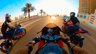 Dragon riders in Dubai. Three BMW S1000RR's, Ducati Panigale 1199 and Suzuki hayabusa