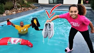 DAD'S CLOTHES IN OUR SWIMMING POOL PRANK!!