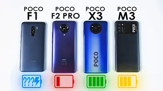 POCO X3 vs POCO M3 vs POCO F2 Pro vs Pocophone F1 🔋 КТО ДОЛЬШЕ #3