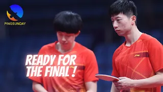 Ma Long, Wang Chuqin and Fan Zhendong training before the final