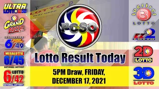 Swertres|3D and EZ2|2D Lotto 5PM Draw, Friday, December 17, 2021