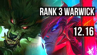 WARWICK vs YONE (MID) | Rank 3 Warwick, 6 solo kills, 9/4/15 | KR Challenger | 12.16