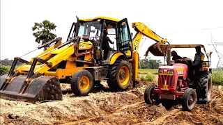 Jcb 3dx Machine Loading Mud In Two Mahindra 475 Di Tractor For Making Pond | Dozer | Jcb And Tractor