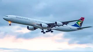 (4K) South African airways A340-600 beautiful landing and take-off at Frankfurt airport