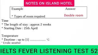 Ielts fever listening test 52 | Notes on island hotel | Double room listening