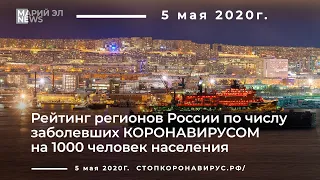 5 мая 2020//Рейтинг регионов России по числу заболевших коронавирусом на 1000 человек//#VNDPRESS