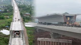 Loading an 800-ton box girder onto a girder truck. Box Girder Installation For High Speed ​​Railway