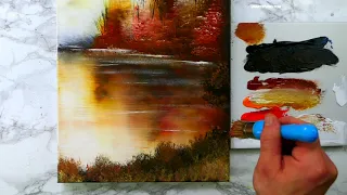 WARM AUTUMN DAY | Landscape Art | Easy for Beginners | Oval Brush Painting Techniques