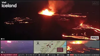 July 24 2023: (night) Lava “fireworks” or “lavanado” in the lava flow from the Iceland volcano cone